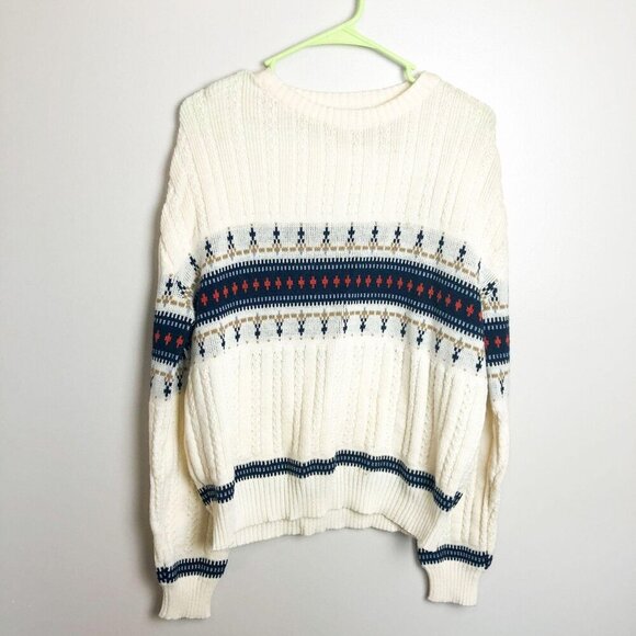 Rob Winter Chunky Knit Holiday Sweater Cream Fair Isle Womens Large - Picture 1 of 12